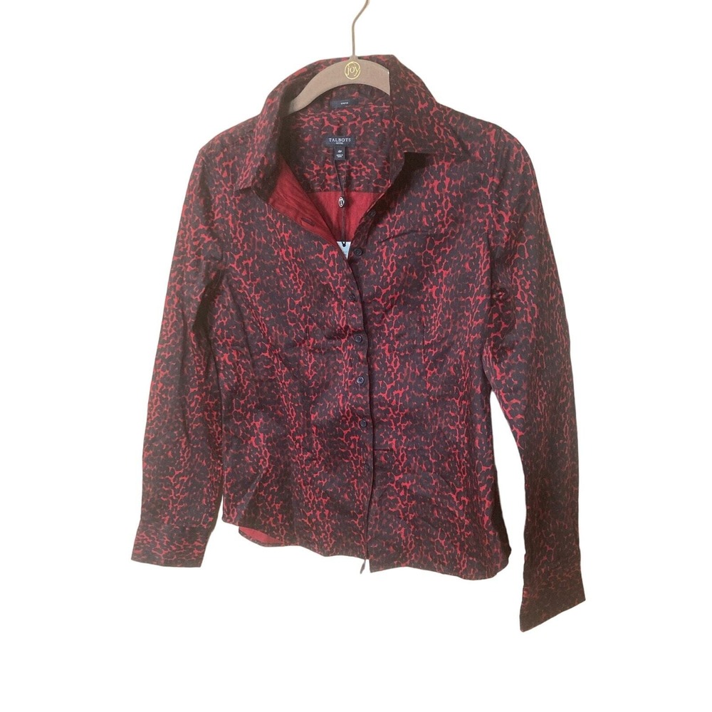 NWT Talbots Button Up Blouse Red Animal‎ Print Size 4P - Picture 3 of 16